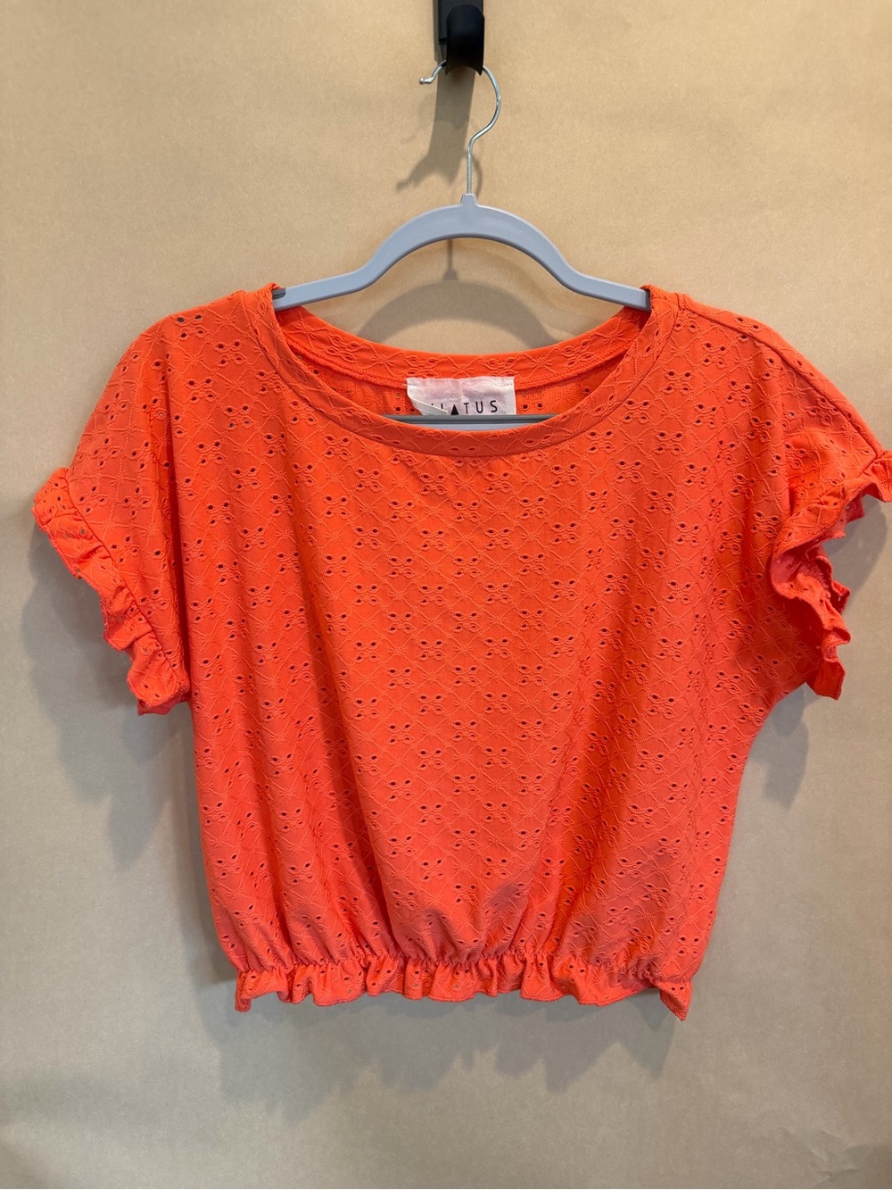 Status Orange Eyelet Ruffle-Hem Crop Top